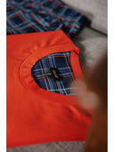 Short-sleeved men’s pajama, in lightweight pure mercerized cotton with orange pattern
