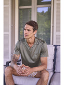Pigiama corto uomo con maglia a polo, in leggero puro cotone mercerizzato fantasia colore