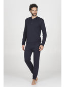 Completo homewear collo a serafino, in soffice modal blu