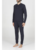 Completo homewear collo a serafino, in soffice modal blu
