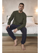 Crew neck reversible pajama with DOUBLE FACE fabric in two colors: green/blue or brown/gray