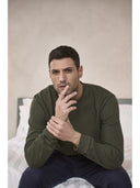 Crew neck reversible pajama with DOUBLE FACE fabric in two colors: green/blue or brown/gray