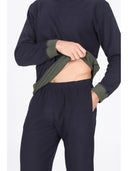 Crew neck reversible pajama with DOUBLE FACE fabric in two colors: green/blue or brown/gray