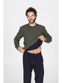 Crew neck reversible pajama with DOUBLE FACE fabric in two colors: green/blue or brown/gray