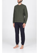 Crew neck reversible pajama with DOUBLE FACE fabric in two colors: green/blue or brown/gray