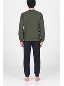 Crew neck reversible pajama with DOUBLE FACE fabric in two colors: green/blue or brown/gray