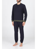 Crew neck reversible pajama with DOUBLE FACE fabric in two colors: green/blue or brown/gray