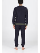 Crew neck reversible pajama with DOUBLE FACE fabric in two colors: green/blue or brown/gray