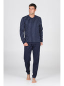 Pigiama serafino in leggerissimo jersey 100% cotone, fantasia a righe