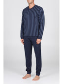 Pigiama serafino in leggerissimo jersey 100% cotone, fantasia a righe