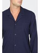 Pigiama cardigan, in pregiato cotone supima in tinta blu