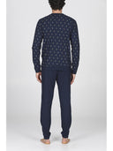 Pigiama uomo, in traspirante jersey di puro cotone s/z in fantasia in blu