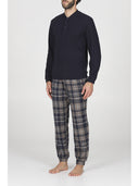 Pigiama serafino tuta, in confortevole jacquard scozzese blu
