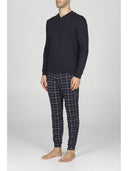Pigiama uomo serafino,  in soffice modal e cotone, pantaloni scozzese