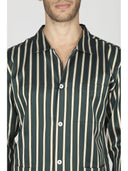 Pigiama classico uomo gessato verde a cardigan, 100% popeline