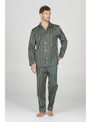 Pigiama classico uomo gessato verde a cardigan, 100% popeline