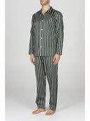 Pigiama classico uomo gessato verde a cardigan, 100% popeline