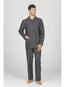Pigiama cardigan in calda flanella di puro cotone gessato grigio