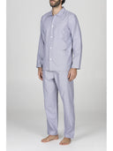Pigiama classico uomo a cardigan, 100% popeline nuance blu
