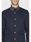 Cardigan uomo in morbida e calda felpa blu, con collo alto