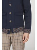 Cardigan uomo in morbida e calda felpa blu, con collo alto