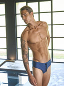 Slip mare uomo fantasia micro geometrica blu