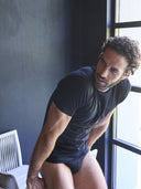 Maglietta blu in jersey di cotone elasticizzato