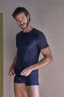 Maglietta blu in jersey di cotone elasticizzato