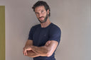 Maglietta blu in jersey di cotone elasticizzato