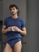 T-shirt uomo girocollo in cotone stretch, colore bluette
