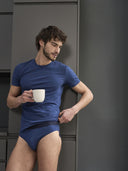 T-shirt uomo girocollo in cotone stretch, colore bluette