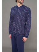 Pigiama serafino linea winewear in interlock di puro cotone Blu Julipet